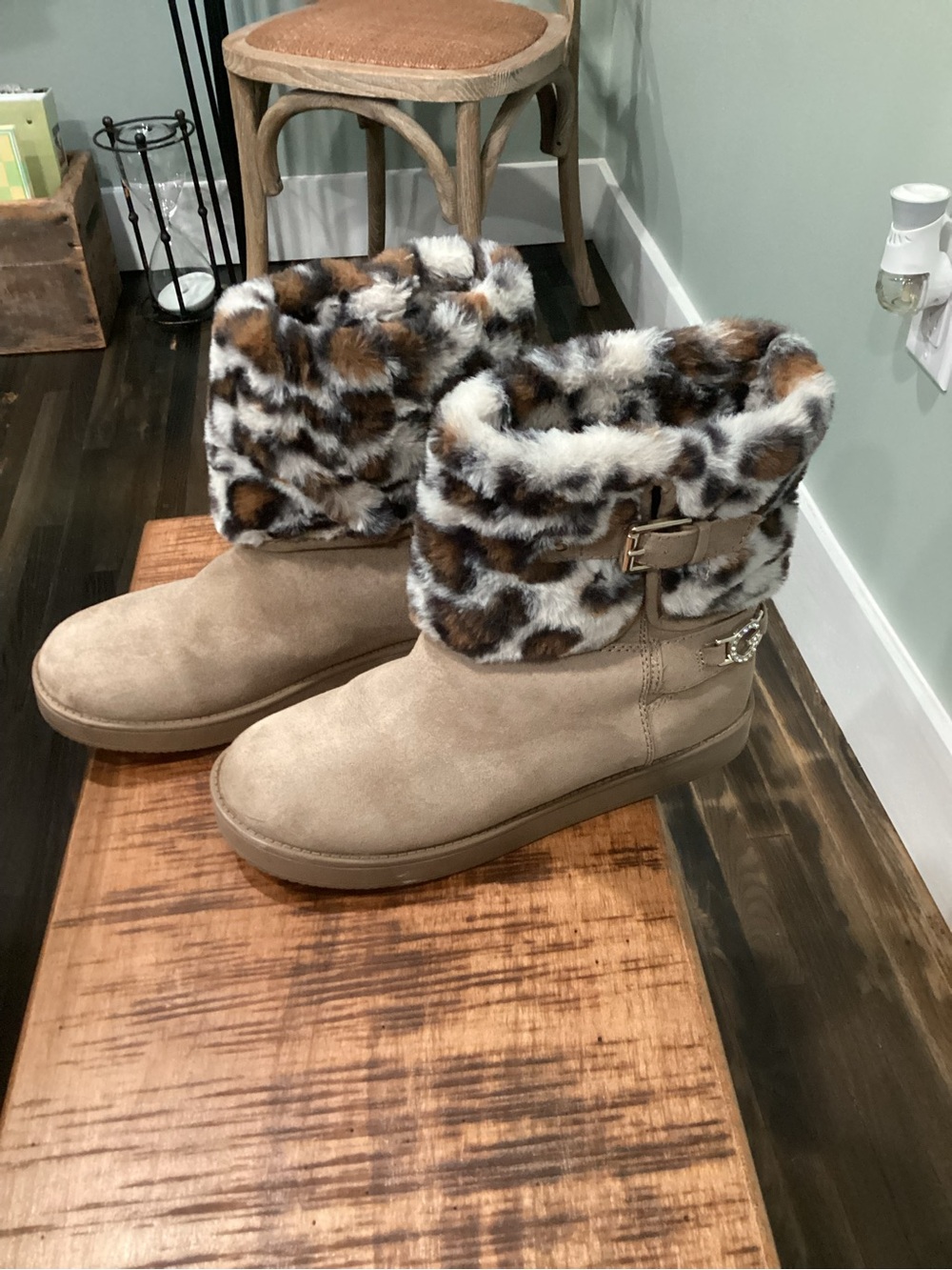 Faux Fur Cuff Tan Women's Winter Boots - Size 8